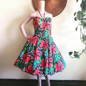 NWT 80’s AJ BARI Floral Hawaiian Sundress Dress M